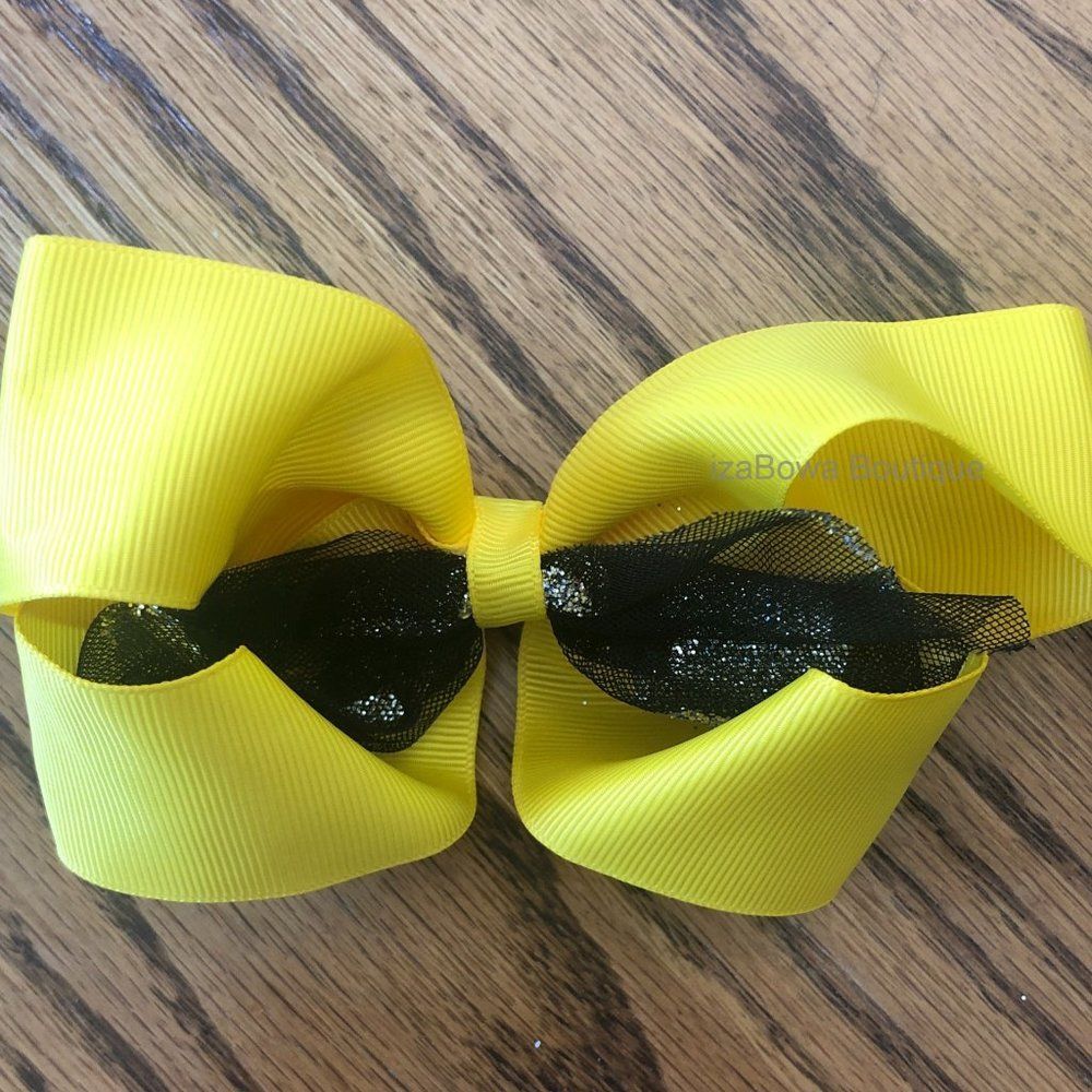 Yellow 6" Boutique Bow w/ Tulle Center   4B4076   Handmade NWT Boutique